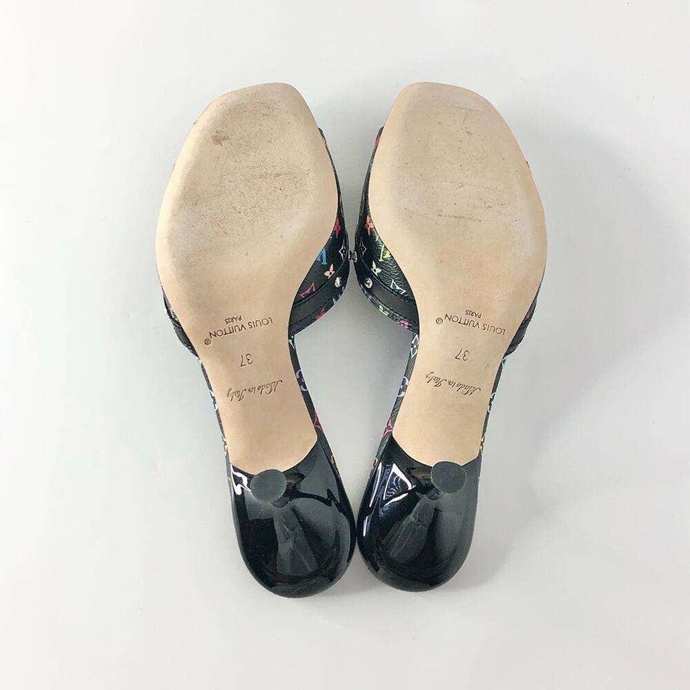 Louis Vuitton x Murakami Logo Multicolored Slip On Kitten Heel Mules Sandals 37 - Picture 6 of 8